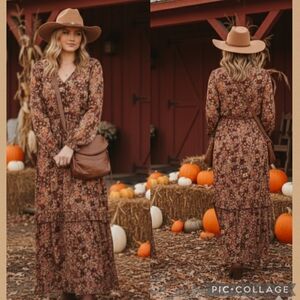 NO Body's Child Floral Brown Maxi Dress